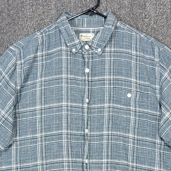 Weatherproof Vintage Shirt Mens XXL Blue Plaid Washable Linen Short Sleeve - Picture 2 of 10